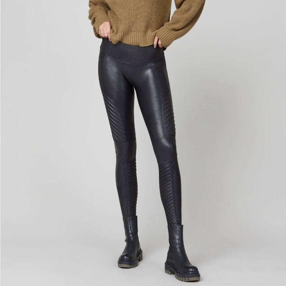 Spanx Faux Leather Moto Leggings Sz L (10-12)